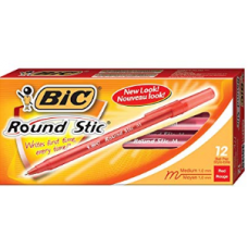 BIC ROUND STIC MED RED PEN 12CT