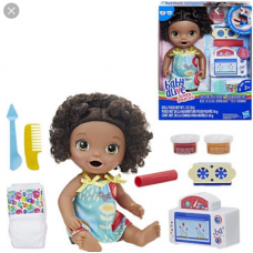 BABY ALIVE SNACKIN TREATS BABY DOLL BROWN CURLY HAIR